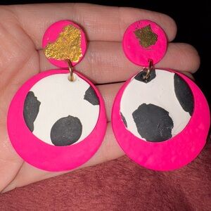 Hot Pink & Black White Polka Dot Statement Earrings